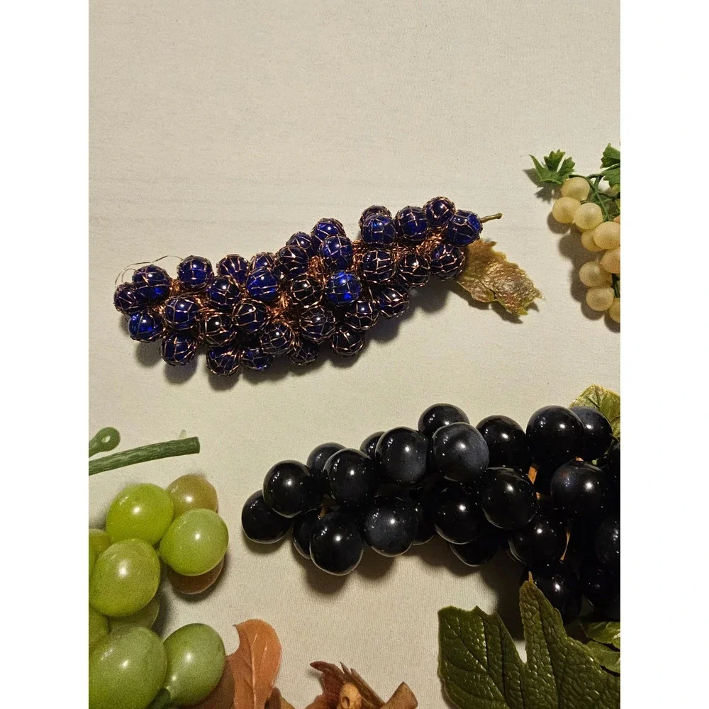 Vintage Style Artificial Grapes Lot 11pc Decorative Fruit Glass Bead Rubberized